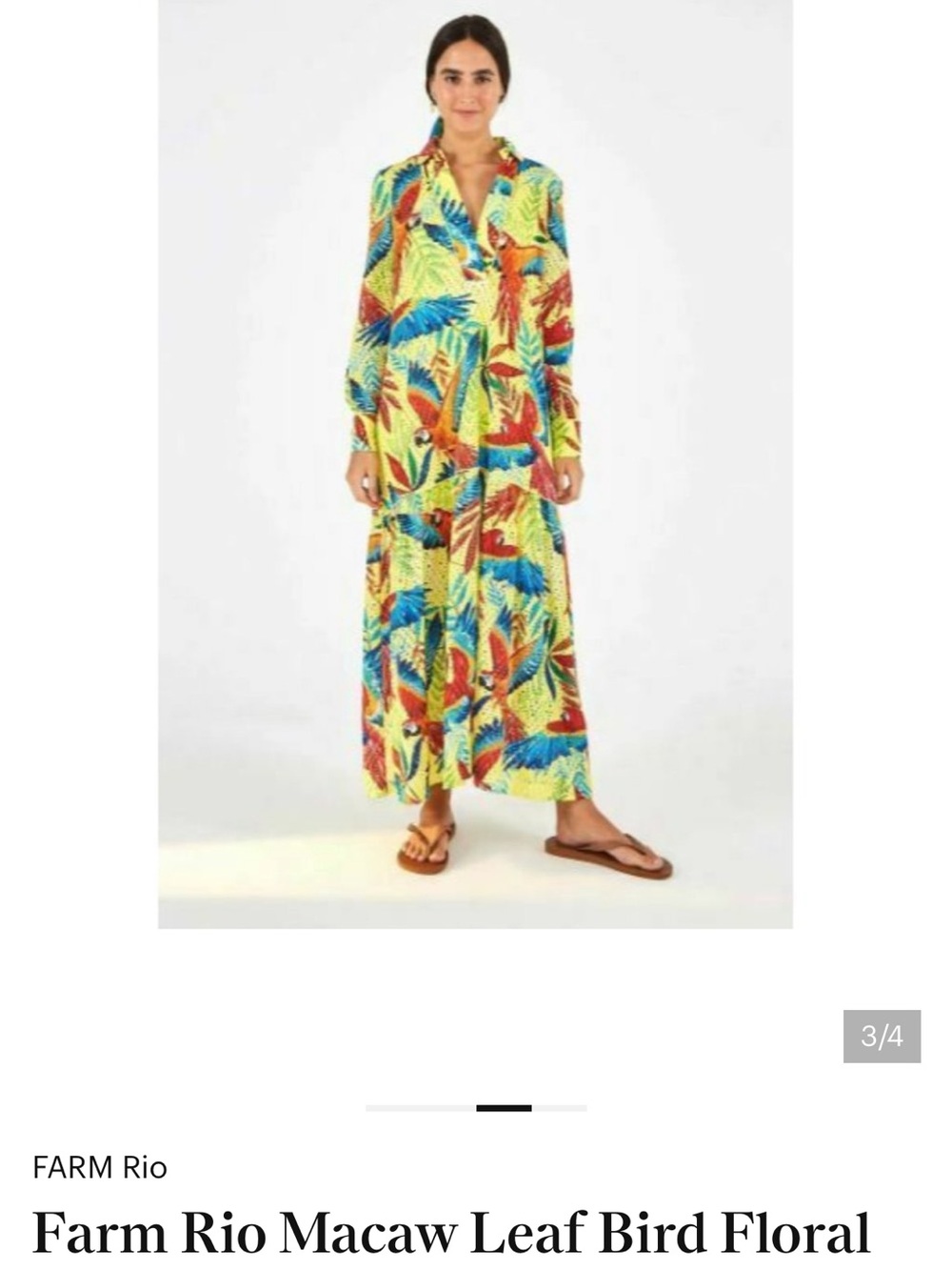 FARM Rio Yellow Tropical Macaw Print Maxi Shirt Dress